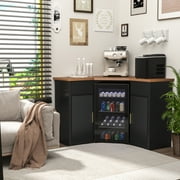 Corner Bar Cabinet with Fridge Space, Corner Coffee Bar Station for Home