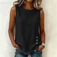 thumbnail image 4 of Sevevn Women's Sleeveless Imitation Cotton And Linen Tank Top Round Neck Side Button Casual Blouse Black 2XL, 4 of 9