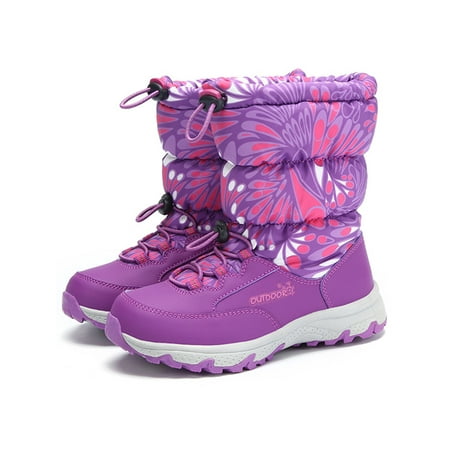 Snow Boots Mid Calf Printed Winter Warm Shoes for Boys and