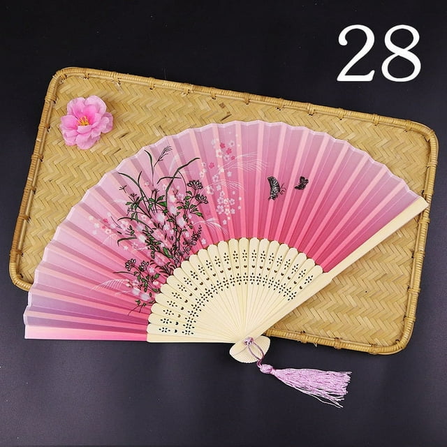 Abanico plegable antiguo manualidad para regalo, dos abanicos de baile Hanfu japoneses verdes, abanico de seda portátil, abanico femenino