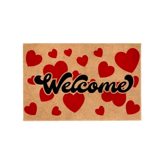 Entrance Mat Heart Shaped Non-Slip Valentine Doormat 60x40cm Indoor Outdoor Welcome Mat Front Door Rug Bathroom Kitchen Decorative Floor Mat Romantic Design Multicolor Polyester