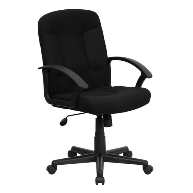 Pemberly Row Contemporary Mid Back Office Chair with Nylon Arms in Black