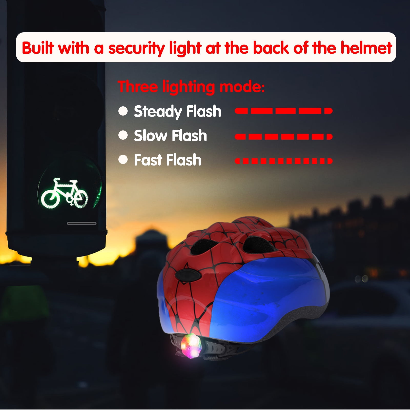 Atphfety Toddler Kids Bicycle Helmet with LED Light, Red(50-54cm)