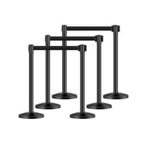 VEVOR Stanchion Post, 6 Pcs Stanchions with Retractable Belts, Carbon Steel Black Stanchions Queue with Sand Injection Hollow Base, Crowd Control Barriers for Theaters, Parties, Weddings