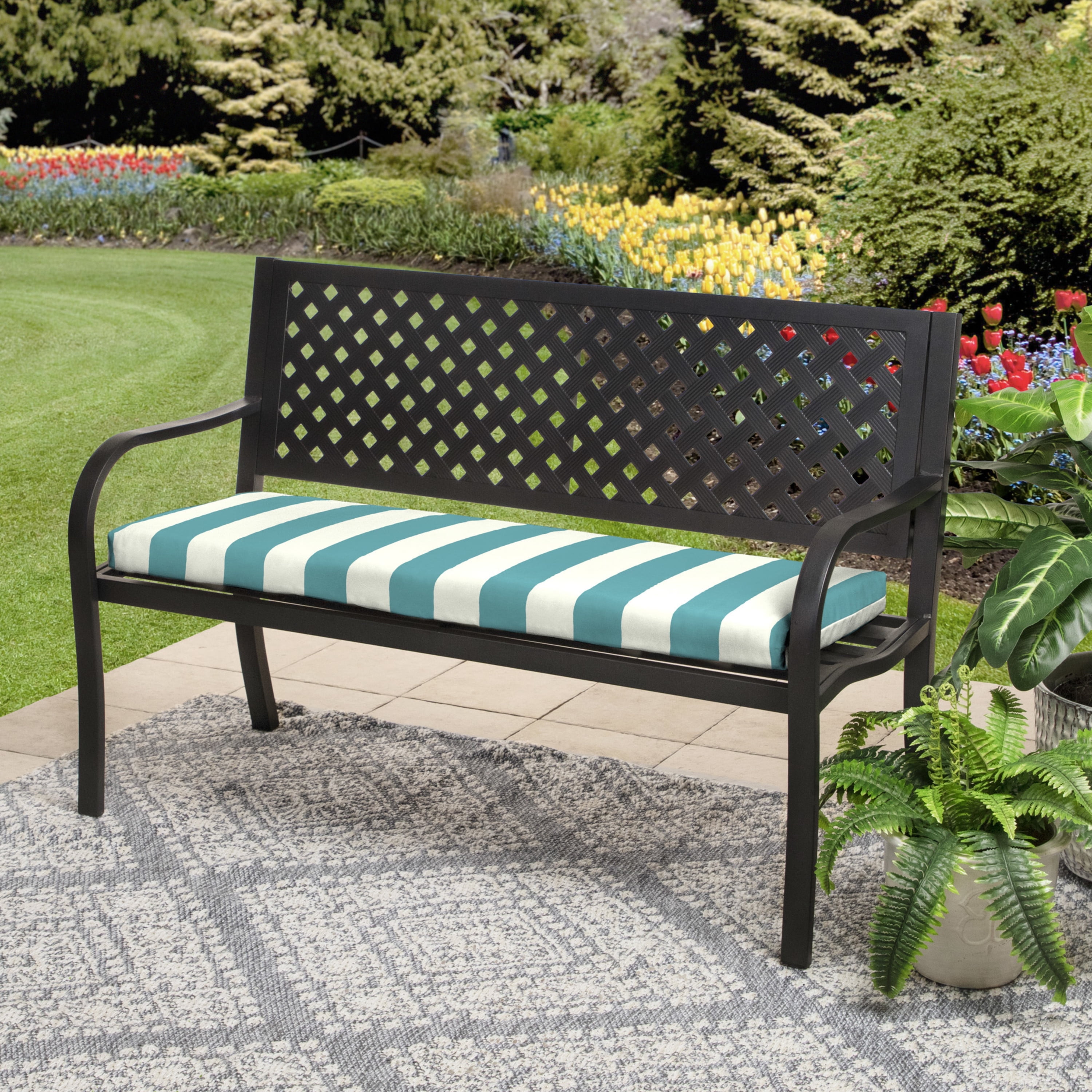 Mainstays 15.5 x 17 Turquoise Stripe Rectangle Outdoor Seat Pad (2 Pack)