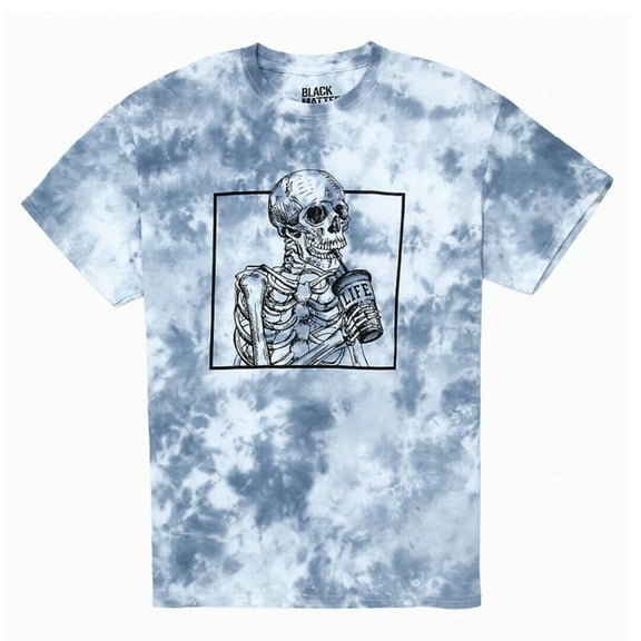 Skeleton Drink Life Tie-Dye Junior Women's Boyfriend Fit T-Shirt (Medium)
