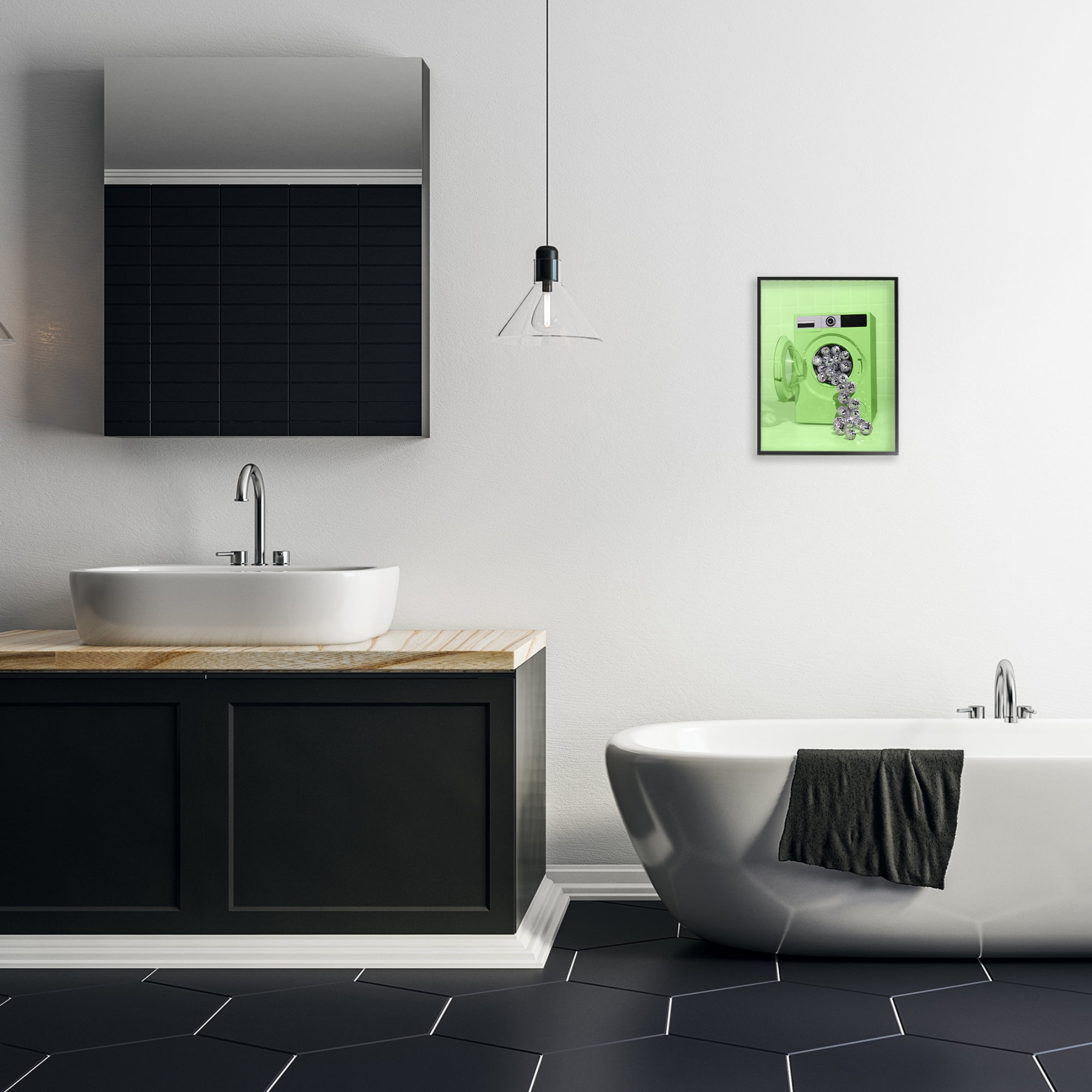 Stupell Industries Disco Laundry Machine over Lime Black Framed Giclee Art, design by LISH Creative