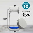 thumbnail image 5 of Small Mason Jars with Lids Set 8 oz. Set of 10, Bulk Pack - Glass Jars for Overnight Oats, Candies, Fruits, Pickles, Spices, Beverages - Blue, 5 of 5
