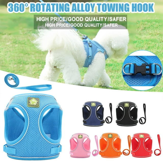 Xihbxyly Correa de Malla Suave para Perro, Chaleco Transpirable, Diseño Reflectante para Mayor Seguridad, Ajuste para Razas Pequeñas, Incluye Correa y Arnés, Cómoda para Paseos, Tallas de 18 a 28 Cm.
