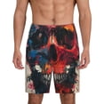 thumbnail image 1 of Balery Abstract Colorful Skull Art Pantalones cortos de pijama de punto de algodón para hombre con cinturilla y bolsillos-Medium, 1 of 6