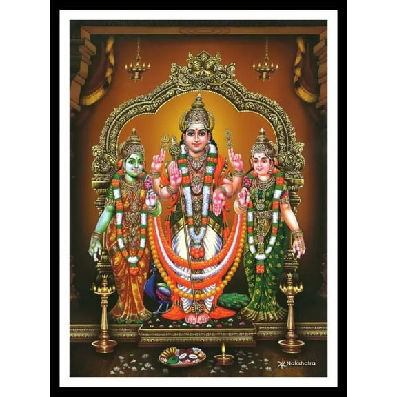 God Murugan with Valli Deivani Photi Frame, 7 x 9 In