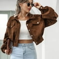 thumbnail image 2 of HAiming Womens Cropped Corduroy Jackets Lapel Long Sleeve Button down Shirts Coat Trendy Loose Casual Outwear Pockets, 2 of 7