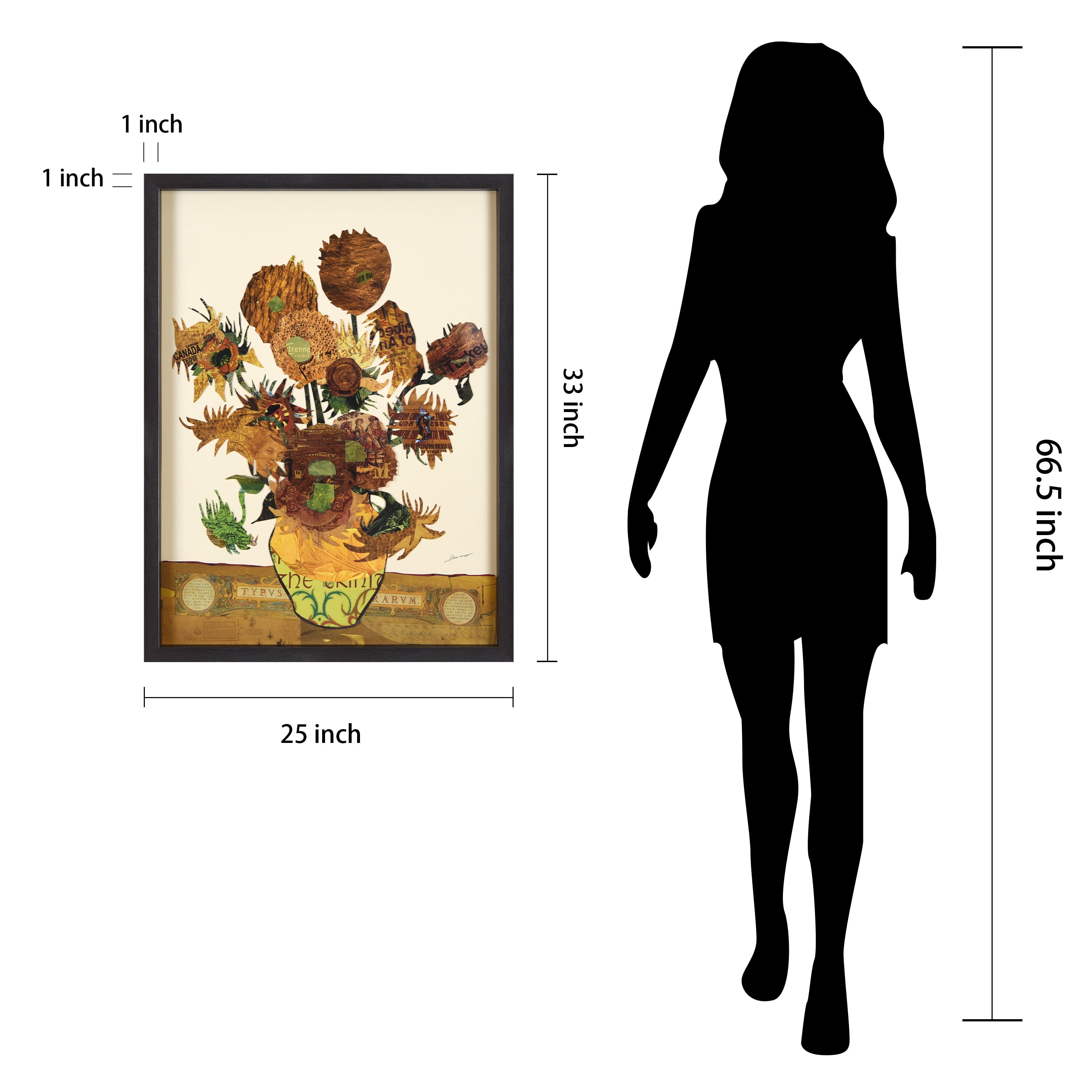 "Sunflower Embrace"Alex Zeng’s dimensional collage, under glass & a black shadow box frame