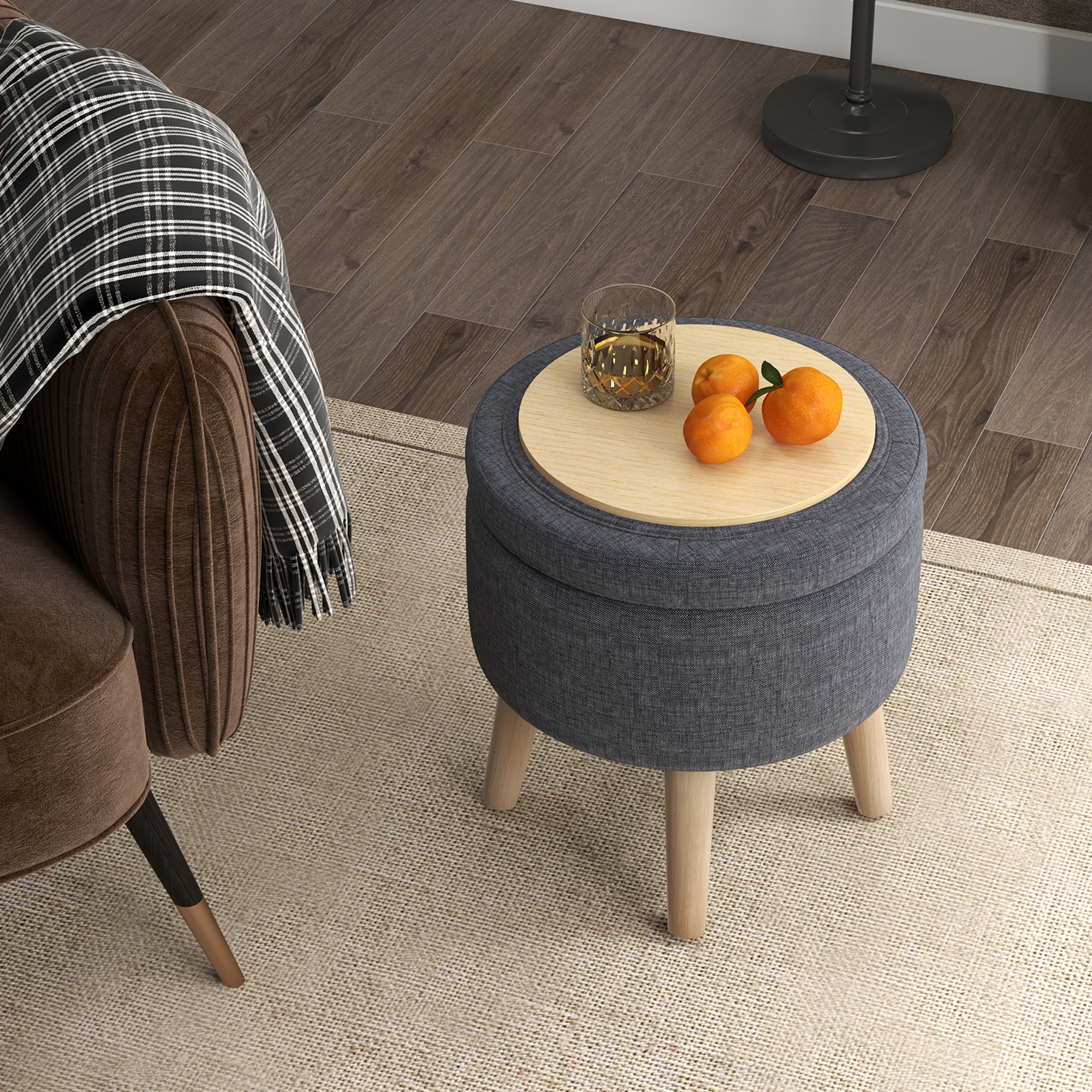 Costway Round Storage Ottoman Accent Storage Footstool with Tray for Living Room Bedroom Grey - image 5 of 10
