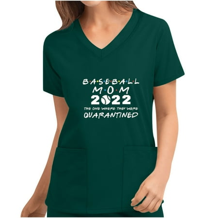 

8th of May mothers day Women Scrub Top casual Short Sleeve V Neck Nurse Uniform Shirt Tops with Pockets
