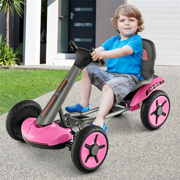 Costway Kart Eléctrico Infantil 12v Plegable de 4 Ruedas con Asiento Regulables en 2 Posiciones un Botón de Arranque 85 x 50 x 50 cm