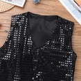thumbnail image 5 of Vxuxlje Kids Boys Girls Sequined Vest Hip-Hop Street Dance Costume Waistcoat Crop Top Black 160, 5 of 7