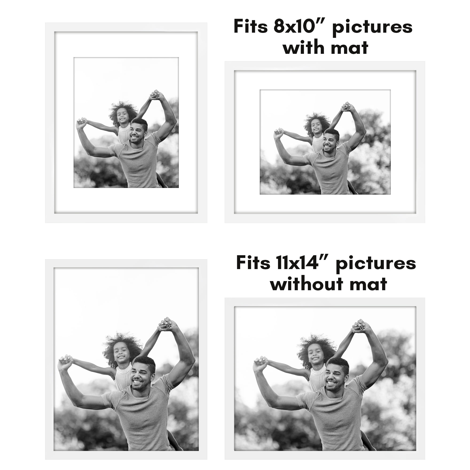 Americanflat 11x14 Picture Frame with Polished Plexiglass with 8x10 Mat 5 Pack Display Photo Galleria - White