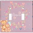 thumbnail image 2 of Metal Light Switch Wall Plate Outlet Cover (2 Teddy Bears With Love Heart Flower Balloon Flower Wreath Purple - Double Toggle), 2 of 2