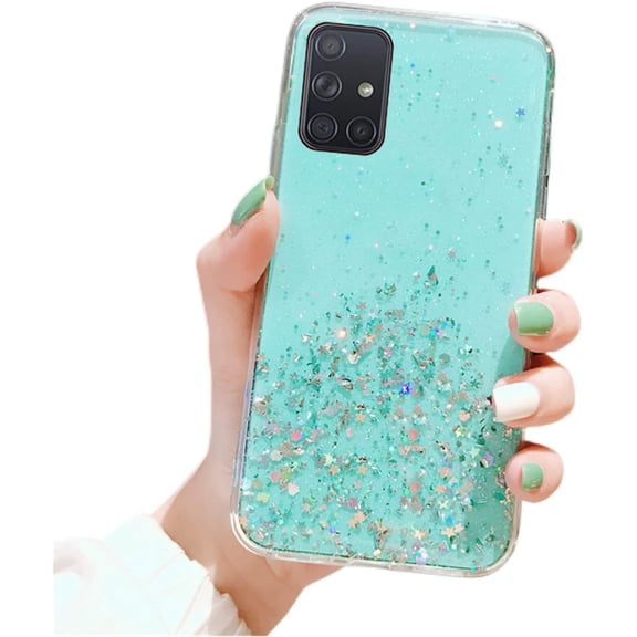 Shiny Comfortable Slim Clear Soft TPU Phone Case for Samsung Galaxy A12 A32 A42 A52 S A72 4G 5G Cover Fashion Popular Glitter Personalized Dropproof Bumper(Green,A52 4G/5G)