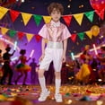 thumbnail image 2 of Teen Boys Dance Sparkly Dance Short Sleeve Top and Pants Outfit Set Disco Outfit Stage Performance Outerwear 13-14 Years, 2 of 4