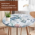 thumbnail image 4 of Ocean Crab Round Tablecloth, Fitted Table Cover with Elastic for 45"-54" Round Tables, Summer Coastal Coral Flower Shells Table Cloth Outdoor Indoor Dinning Party Waterproof Tablecloths, 4 of 7