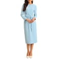 thumbnail image 2 of INSPIRE CHIC Women's Knee Length Pencil Dress Long Sleeve Tie Waist Church Work Sheath Dresses 2XL Light Blue, 2 of 5