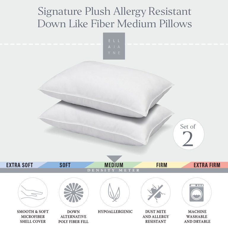 Ella Jayne Medium Down-Alternative Standard Pillows, Set of 4, White