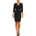 thumbnail image 2 of MODA NOVA Juniors Elegant Bodycon Pencil Dresses Belted Peplum Sheath Dress, 2 of 5