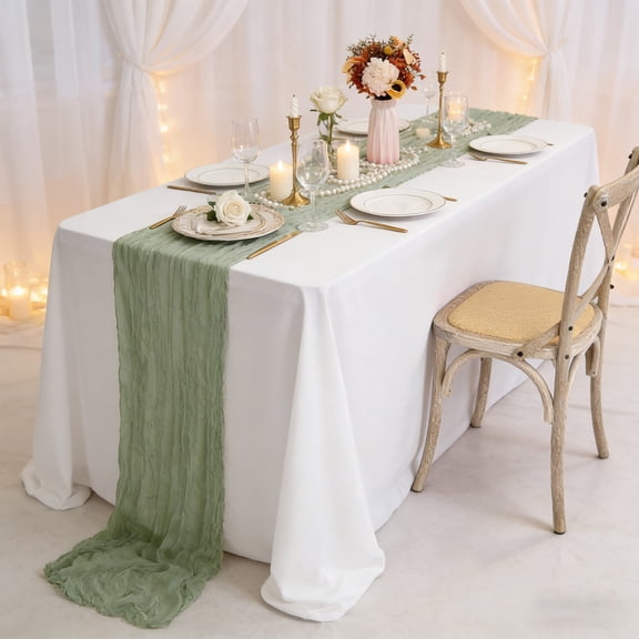 6 Pack 9.8FT Sage Green Cheesecloth Table Runner, Rustic Sheer Gauze Fabric Tablecloth, Boho Decoration for Wedding Birthday
