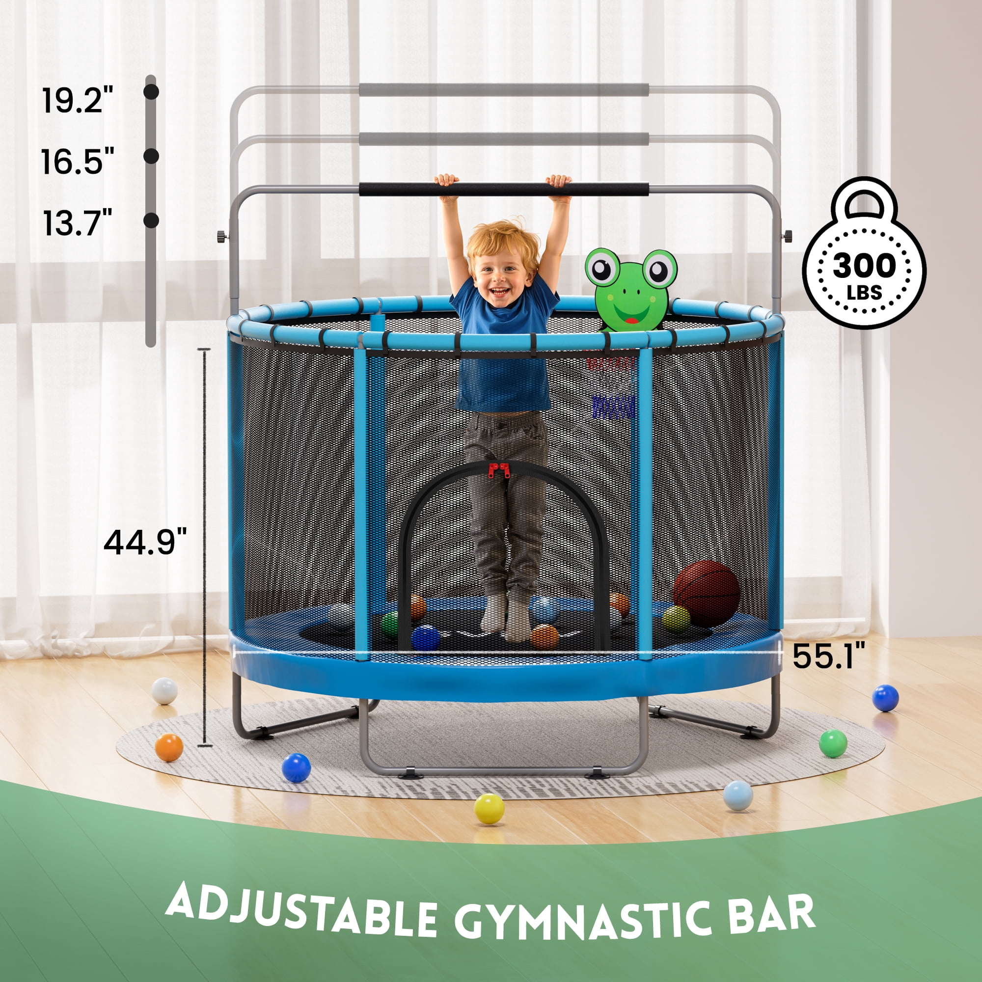 Trampoline for Kids, 60" Toddler Mini Trampoline with Enclosure Net, Basketball Hoop