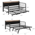 thumbnail image 2 of Daybed with Pop-Up Trundle, Metal Frame with RGB LED Lights, Storage Headboard & Charging Station, Corduroy Upholstered, No Box Spring Needed,Twin,Black, 2 of 6