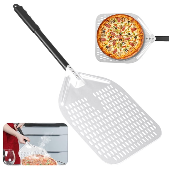 12 Inch Perforated Pizza Peel, Professional 12 x 15.4 Inch Aluminum Perforated Pizza Peel, with Nonslip Detachable Handle for Home Made Pizza (Silver)