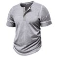 thumbnail image 3 of SOMOWI Men's T Shirts Spring Short Sleeve Solid Color Letter Stripe Stitching Grey Fall Tops Trendy L, 3 of 9