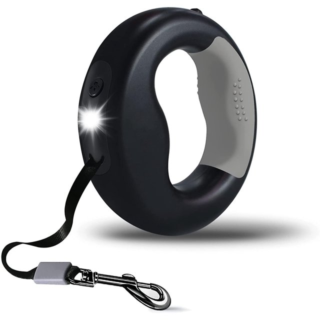 Correa retráctil para perros con luz LED, correa para caminar para perros de 10 pies, cuerda de tracción de nailon con mango antideslizante para perros pequeños y medianos de hasta 44 lb, 360 enr