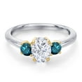 thumbnail image 3 of Gem Stone King 10K Two Tone Gold White Moissanite and Blue Diamond Engagement Ring for Women | 1.20 Cttw | Oval 7X5MM | Gemstone Birthstone | Size 7, 3 of 7