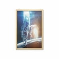thumbnail image 1 of Outer Space Wall Art with Frame, Spaceman in the Galaxy in Front of Nebula Gas Cloud Interstellar Art Print, Printed Fabric Poster for Bathroom Living Room, 23" x 35", Blue Yellow, by Ambesonne, 1 of 2