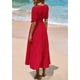 thumbnail image 2 of Vestido midi PRETTYGARDEN 2025 con cuello en V y manga corta rojo, 2 of 9