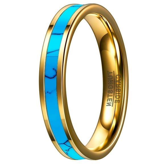 Unisex 4mm Abalone Shell Tungsten Wedding Ring Band Gold Plated Engagement Ring