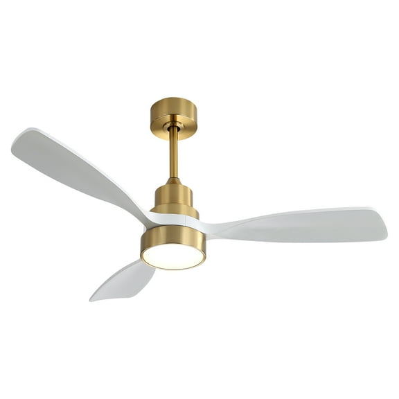 POPFAN 48 Inch Indoor Ceiling Fan with 3 Soild Wood ABS Blades LED Light 18W and Remote Control Reversible DC Motor for Living Room, Bedroom, Golden & White
