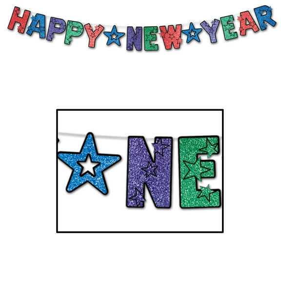 Beistle Black Glittered Happy New Year Streamer 8 1/2" x 8' 6" Multicolor 80120