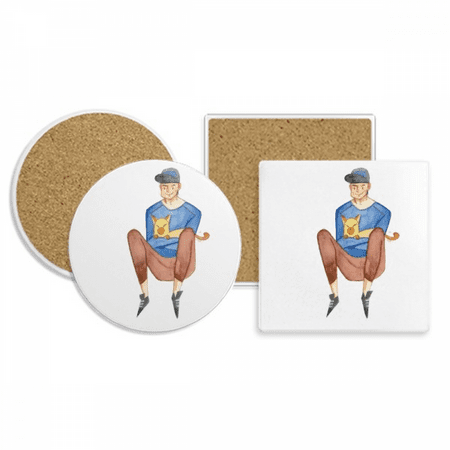 

Miaoji Painting Watercolor Cat Boys Coaster Cup Mug Holder Absorbent Stone Cork Base Set