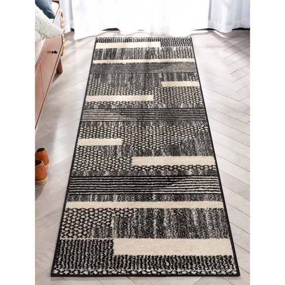 Well Woven Mystic Athena Modern Moroccan Black Dark Grey 2' x 7'3" Runner Rug