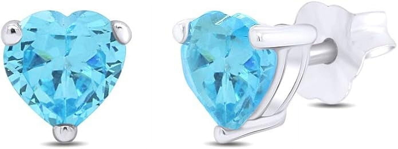 Rag&nbsp;&nbsp;Jewels 925 Sterling Silver 1.15 Ct Heart Cut Aquamarine Push Back Stud Earring's 14K White Gold Plated For Women's