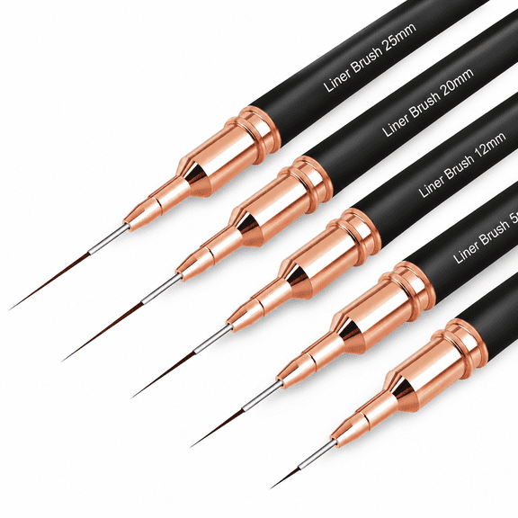 RAIRSKY Metallic Nail Art Brushes,5Pcs Nail Art Liner Brushes,Painting Art Design Brush Set Nail Dotting Drawing Tool for Long Lines,Thin Details,Fine Drawing Sizes 4/8/12/20/25Mm,Pink