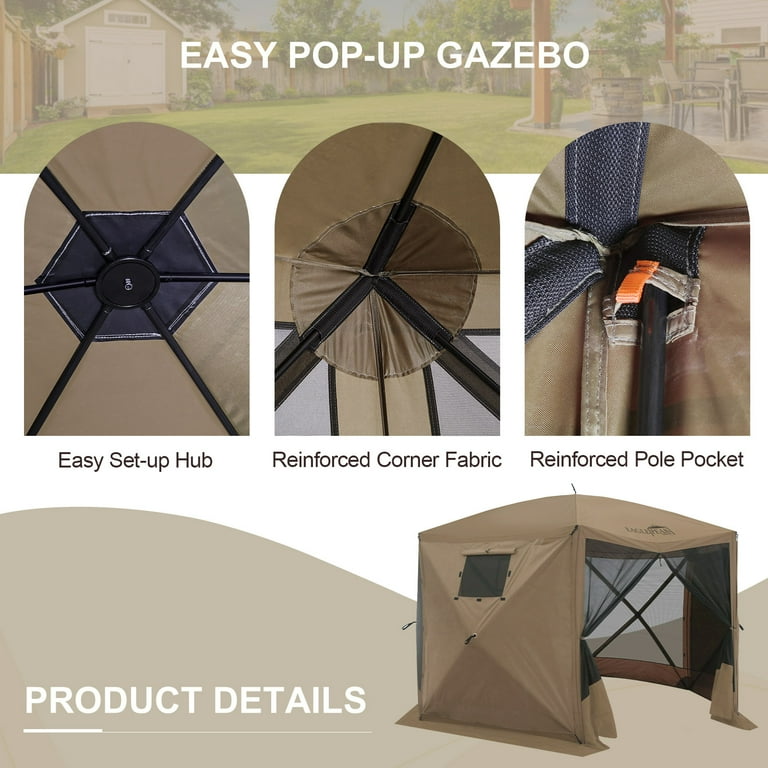 EAGLE PEAK 12x12 ft Portable Quick Pop Up Canopy Tent with 3 Wall Panels, 6 Sided Instant Gazebo Outdoor Camping Screen Tent, Beige - com
