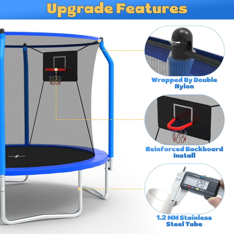Segmart 10ft Trampoline for Kids, Basketball Hoop, Enclosure Net