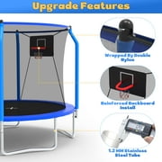 SEGMART 10ft Trampoline for Kids with Basketball Hoop and Enclosure Net/Ladder,Blue