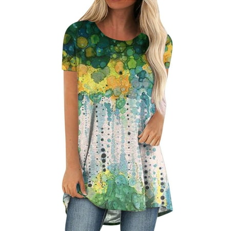 

Bigersell Sleep Shirts for Women Summer Printed Round-Neck Loose Short Sleeve Pullover Tops Blouse Big & Tall Lace Square Neck Short Sleeve Tunic Tops Style B19522 Green M