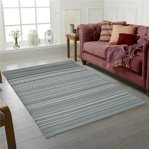 6 x 9 ft. Fiesta Gray Stripes Plastic Outdoor Rectangle Area Rug